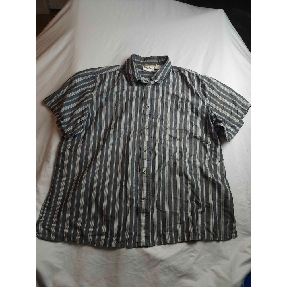 King Size Shirt Mens 2XL Black White Stripe Short Sleeve Casual Retro Button Up